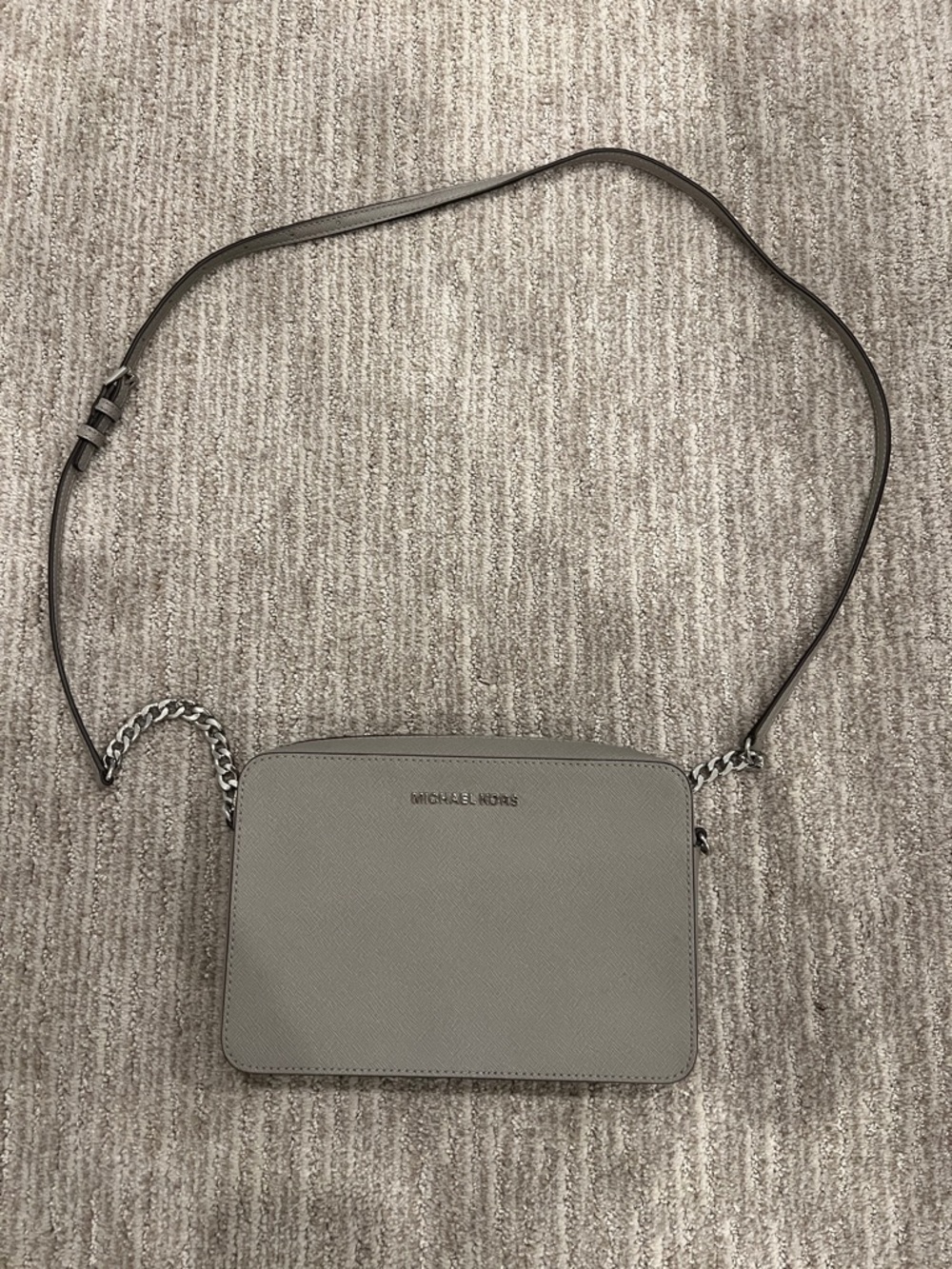 Michael Kors Gray Saffiano Crossbody Bag with Chain Accent